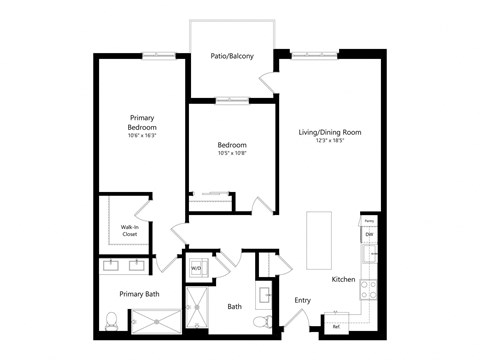Floor plan for 2 beds, 2 baths, 1153 sqft
